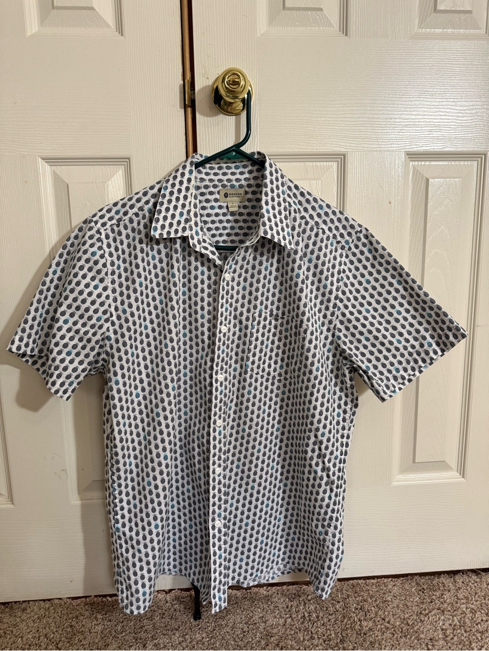Haggar Pineapple Print Button Up Shirt Men’s Large Short Sleeve Tropical